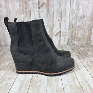 UGG Wedge Heel Chelsea Boots Suede Leather Ankle Booties Black‎ Size 10